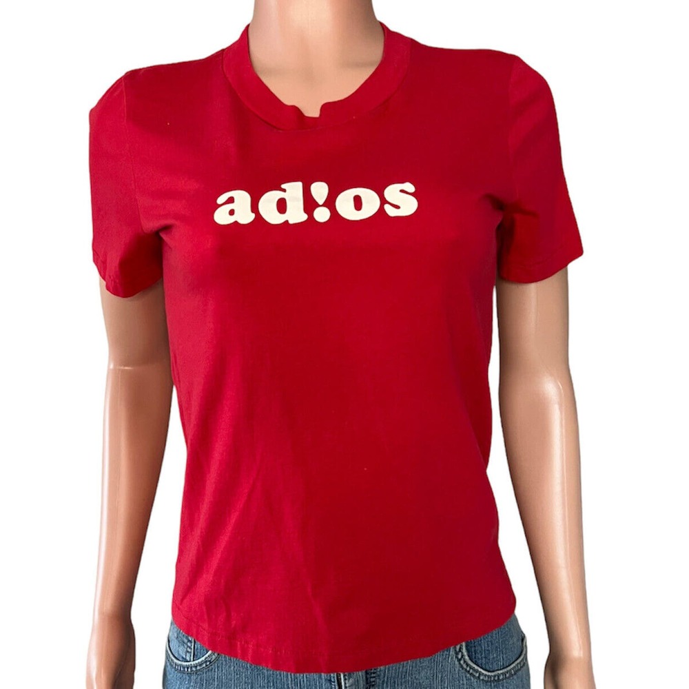 Madewell T-Shirt Womens Small Red Adios Short Sleeve Cotton Crew Neck Pullover